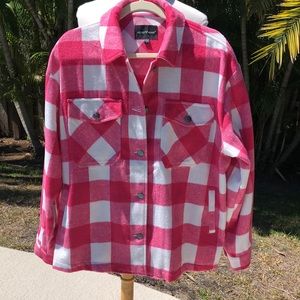 VELVET HEART Women’s Long Sleeve “Shackett”Top Pink/White Checkered Large